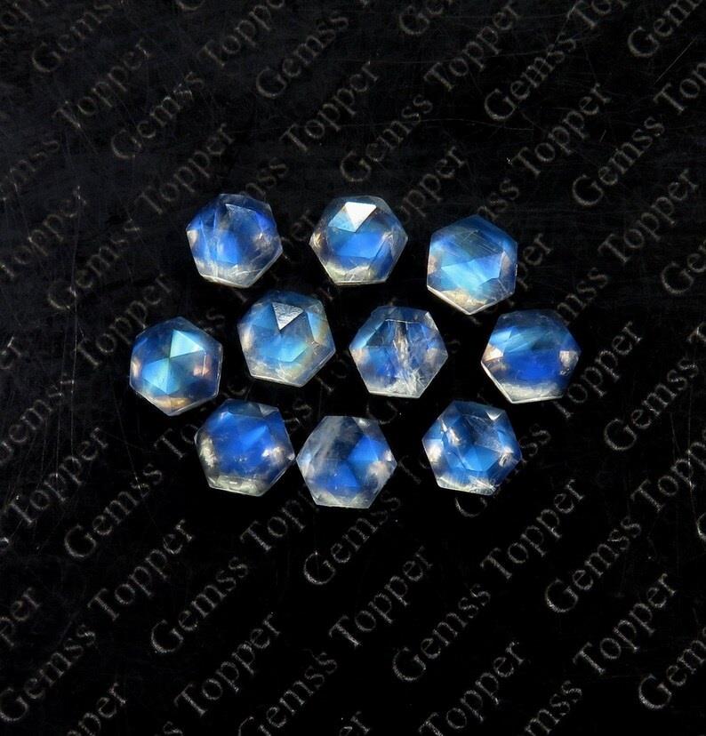 Rainbow Moonstone 10x10 mm Hexagon Rose Cut